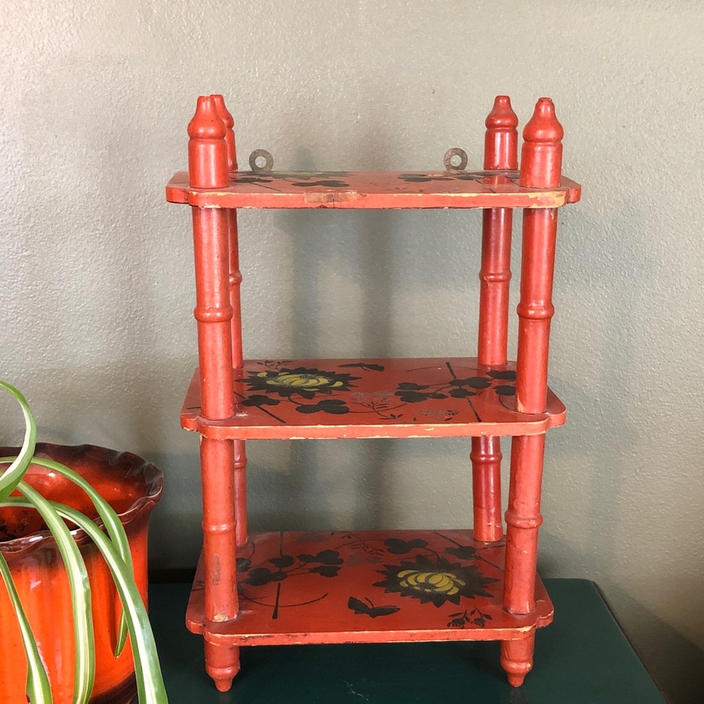 Vintage Japanese Hanging or Standing Wooden Shelf Etagere